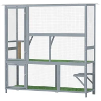 PawHut Catio Outdoor Cat Enclosure, 77" H Wooden Cat House with Weatherproof Roof, Platforms and Scratching Post(m-2)