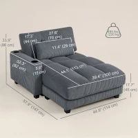 HOMCOM 58" Chaise Lounge Indoor, Oversized Corduroy Sofa Bed with 2 Cup Holders, Pillow, Deep Seat Sleeper Couch, Dark Grey(m-3)
