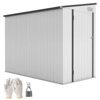 Outsunny 4' x 8' Outdoor Storage Shed Lean to Shed Outdoor Metal Tool Shed with Lockable Door and Air Vents, White(m-9)