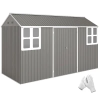 Outsunny 12' x 5.5' Metal Garden Storage Shed, Outdoor Tool Storage House with Lockable Door, Vents, Sloped Roof, Light Grey(m-9)