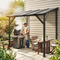 Outsunny Hardtop Grill Gazebo, Lean-to BBQ Shelter with Polycarbonate Roof for Outdoor, Patio, Lawn(m-8)