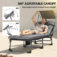 Outsunny Outdoor Chaise Lounge Chairs, 2 PCS Folding Lounge Chairs with Adjustable 5-Position, Cushion, Canopy, Side Pocket(m-4)