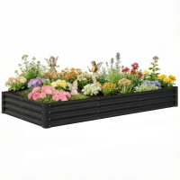 Outsunny 8 x 4 x 1ft Galvanized Raised Garden Bed, Reinforced Outdoor Planter Box with Open Bottom, Black(m-9)