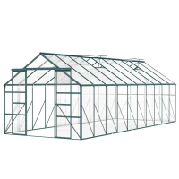 Outsunny Aluminum Greenhouse Polycarbonate Walk-in Garden Greenhouse Kit with Rain Gutter and Sliding Door, 20' x 8', Green(m-2)