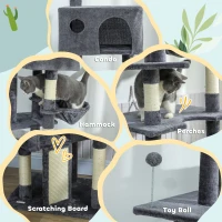 PawHut 91"-98" Floor to Ceiling Cat Tree with 2 Condos, Hammock and Sisal Scratching Posts, for Indoor, Dark Grey(m-5)