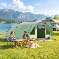 Outsunny Multi-Room Camping Tent for 5 Person, Easy Set up Large Family Tent with 4 Windows, Porch, Light Green(m-1)