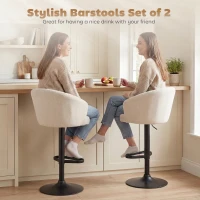 HOMCOM Bar Stools Set of 2, Swivel Counter Height Barstools with Back, Footrest, Adjustable Height, Beige(m-4)