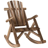 Outsunny Outdoor Wooden Rocking Chair, Single-Person Adirondack Rocking Patio Chair with Rustic High Back, Slatted Seat and Backrest for Indoor, Backyard, Garden, Carbonized(m-1)