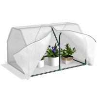 Outsunny 39" x 28" x 24" Portable Mini Greenhouse PE Grow House with Zipper Door Gardening Plant Cover Steel Frame(m-2)