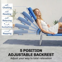 Outsunny Folding Lounge Chair Outdoor, Tanning Chair with Face Hole Arm Slots, Beach Chaise Lounger with Pillow, 5-Position Adjustable Portable Sun Lounger Bed for Pool, Blue(m-5)