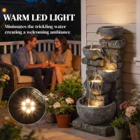 Outsunny Outdoor 31.5" Tall Water Fountain with LED Lights, 5 Tiers Cascading Water Feature for Garden Patio Home Decor, Grey(m-4)