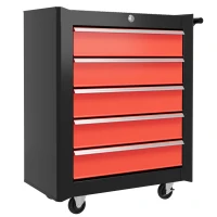 HOMCOM 5 Drawer Roller Tool Chest, Lockable Toolbox, Storage Organizer with Handle for Workshop Mechanics Garage, Black and Red(m-2)