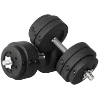 Soozier 2 x 33 lbs Adjustable Dumbbells Weight Set Dumbbell Hand Weight Barbell for Body Fitness Lifting Training for Home Office Gym, Black(m-9)