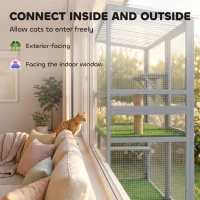 PawHut Catio Outdoor Cat Enclosure, 77" H Wooden Cat House with Weatherproof Roof, Platforms and Scratching Post(m-4)