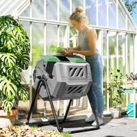 Outsunny Tumbling Compost Bin Outdoor Dual Chamber 360° Rotating Composter 43 Gallon with Sliding Doors, Dark Green(m-1)