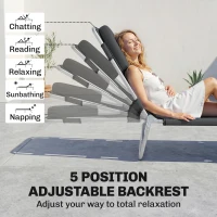 Outsunny Folding Lounge Chair Outdoor, Tanning Chair with Face Hole Arm Slots, Beach Chaise Lounger with Pillow, 5-Position Adjustable Portable Sun Lounger Bed for Pool, Black(m-5)
