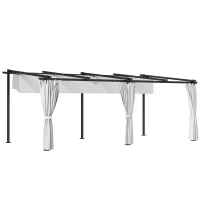 Outsunny 10' x 20' Metal Retractable Pergola Canopy with Sidewalls, Outdoor Gazebo UPF30+ Sun Shade Shelter for Garden, Deck(m-9)