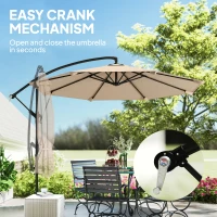 Outsunny 10FT Cantilever Patio Umbrella with 8 Ribs, Offset Patio Umbrella with Cover and Wind Ropes for Garden, Yard, Khaki(m-7)