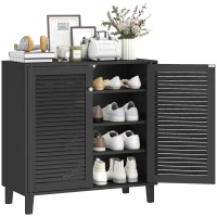 HOMCOM Shoe Cabinet with Adjustable Shelves Shoe Storage Cabinet with 2 Doors for Entryway Hallway Black(m-9)