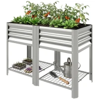 Outsunny Raised Garden Bed with Legs Storage Shelf Elevated Planter Box 31.5" for Flowers Vegetables Silver(m-2)