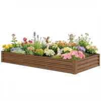 Outsunny 8 x 4 x 1ft Galvanized Raised Garden Bed, Reinforced Outdoor Planter Box with Open Bottom, Distressed Brown(m-2)