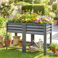 Outsunny Raised Garden Bed with Legs Storage Shelf Elevated Planter Box 31.5" for Flowers Vegetables Dark Grey(m-8)