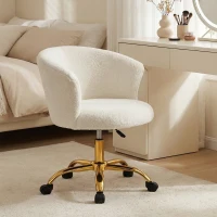Vinsetto Armless Office Chair, Fluffy Computer Desk Chair with Adjustable Height, Swivel Wheels, Mid Back, Gold(m-1)