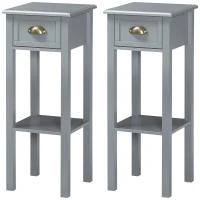 HOMCOM Bedside Table Set of 2, Narrow Side Table with Drawer and Shelf, 2 Tier Tall Nightstand for Bedroom, Grey(m-11)