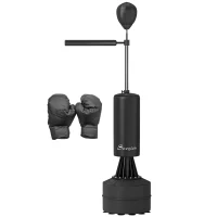Soozier Freestanding Boxing Punch Bag Stand with 360° Rotating Flexible Arm, Speed Ball, Waterable and Sandable Base, Black(m-9)