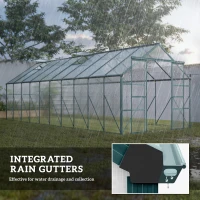 Outsunny Aluminum Greenhouse Polycarbonate Walk-in Garden Greenhouse Kit with Rain Gutter and Sliding Door, 20' x 8', Green(m-7)