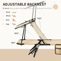 Outsunny 2 Piece Folding Outdoor Chaise Lounges, Pool, Sun, Tanning Chairs with Reclining Back, Sunshade for Beach, Patio, Tan(m-4)