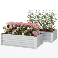 Outsunny Galvanized Raised Garden Beds, Outdoor Planter Box, Set of 2, for Flowers, Herbs and Vegetables, Silver(m-2)