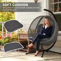 Outsunny Double Egg Chair with Stand, 2 Person Hanging Swing Egg Chair with Cushion, Pockets, Grey(m-5)