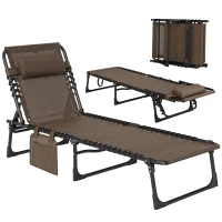 Outsunny Outdoor Folding Chaise Lounge, Reclining Lounge Chair with Adjustable Backrest and Removable Pillow, Brown(m-13)