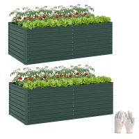 Outsunny 6' x 3' x 2' Raised Garden Bed, Set of 2 Galvanized Planter Box for Vegetables, Flowers, Herbs, Green(m-9)