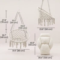 Outsunny Boho Hammock Chair Swing Hanging Chair with Cushion, Chain, Steel Frame for Indoor Outdoor Bedroom Patio Balcony, Cream(m-3)