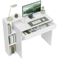 HOMCOM Desk with Storage, Computer Desk with 3 Open Shelves and Drawer White(m-9)