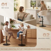 HOMCOM Bar Stools Set of 2, Swivel Counter Height Barstools with Back, Footrest, Adjustable Height, Beige(m-5)
