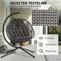 Outsunny Double Egg Chair with Stand, 2 Person Hanging Swing Egg Chair with Cushion, Pockets, Grey(m-4)