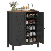 HOMCOM Shoe Cabinet with Barn Doors, Farmhouse Shoe Storage Cabinet with Adjustable Shelves, Holds up to 15 Pairs, Black(m-9)