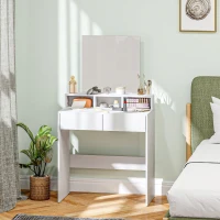 HOMCOM Makeup Vanity Desk with Mirror, for Bedroom, Modern Dressing Table with Drawers, Compartments, White(m-1)