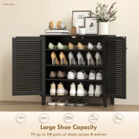 HOMCOM Shoe Cabinet with Adjustable Shelves Shoe Storage Cabinet with 2 Doors for Entryway Hallway Black(m-4)