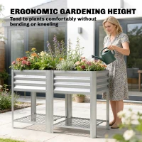 Outsunny Raised Garden Bed with Legs Storage Shelf Elevated Planter Box 31.5" for Flowers Vegetables Silver(m-6)