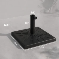 Outsunny 42lbs Resin Patio Umbrella Base, 20" Square Outdoor Umbrella Stand Holder for Parasol Poles 1.26", 1.5", and 1.9" Dia, Black(m-3)