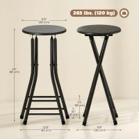 HOMCOM Set of 2 Foldable Barstools, Counter Height Bar Stools with Footrest and Steel Legs for Kitchen Island, Black(m-3)