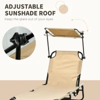 Outsunny 2 Piece Folding Outdoor Chaise Lounges, Pool, Sun, Tanning Chairs with Reclining Back, Sunshade for Beach, Patio, Tan(m-5)