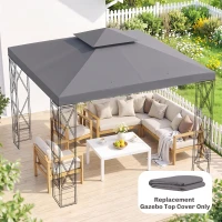 Outsunny 10' x 10' Square 2-Tier Gazebo Canopy Replacement Top Cover Outdoor Garden Sun Shade, Replacement Top Only, Dark Grey(m-8)