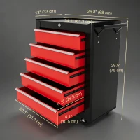 HOMCOM 5 Drawer Roller Tool Chest, Lockable Toolbox, Storage Organizer with Handle for Workshop Mechanics Garage, Black and Red(m-3)