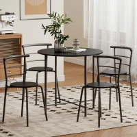 HOMCOM 5 Piece Dining Table Set, Space Saving Round Dining Set for 4 with Metal Frame for Small Spaces, Black Wood Grain(m-8)