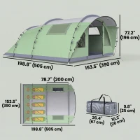 Outsunny Multi-Room Camping Tent for 5 Person, Easy Set up Large Family Tent with 4 Windows, Porch, Light Green(m-3)